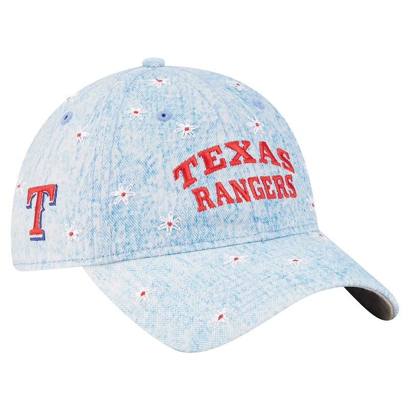 Women's New Era Light Blue Texas Rangers Daisy All Over 9TWENTY Adjustable Hat