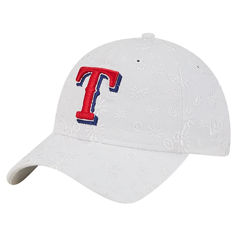 Casquette ajustable 9TWENTY en maille florale blanche Texas Rangers de New Era pour femme