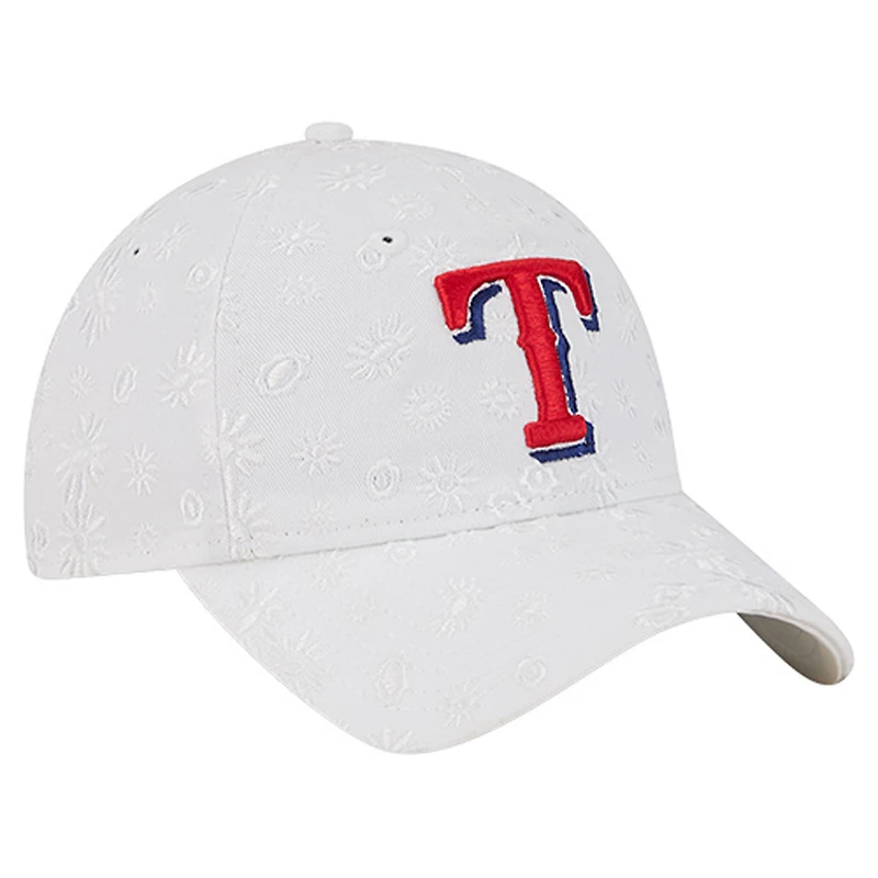 Casquette ajustable 9TWENTY en maille florale blanche Texas Rangers de New Era pour femme