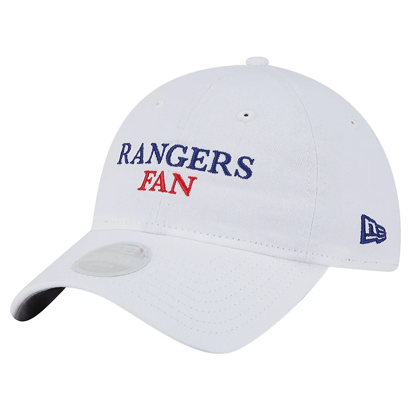 Casquette New Era blanche 9TWENTY pour femme, fan de l'équipe des Texas Rangers