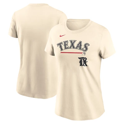 T-shirt Nike crème pour femmes des Texas Rangers City Connect avec le mot-symbole