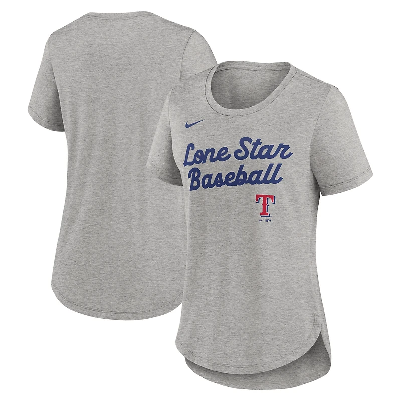 Women's Nike Heather Gray Texas Rangers Script Tri-Blend T-Shirt