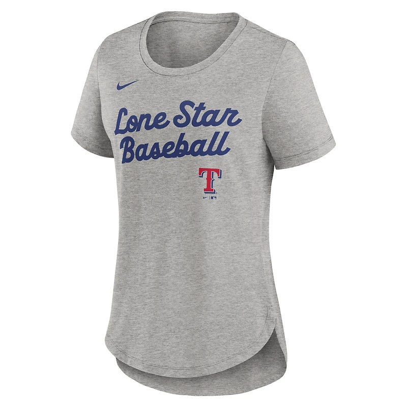 Women's Nike Heather Gray Texas Rangers Script Tri-Blend T-Shirt