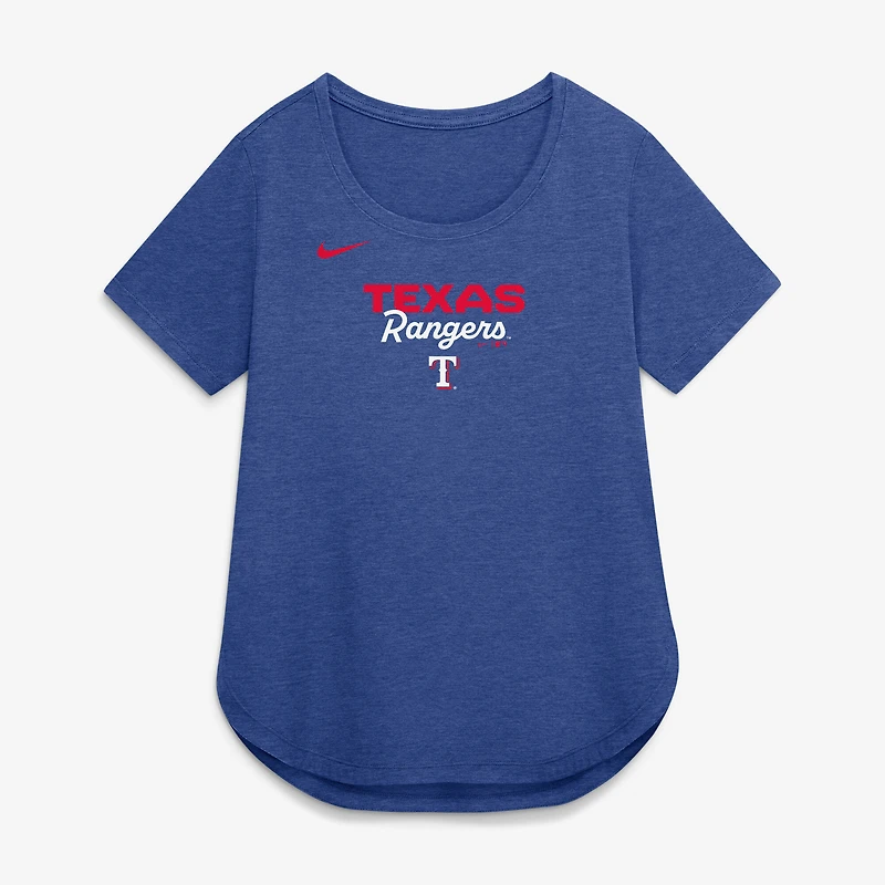 T-shirt Nike Heather Royal pour femme, Texas Rangers, en mélange de trois matières.