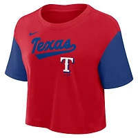 Women's Nike Red/Royal Texas Rangers Script Dri-FIT Cropped T-Shirt
