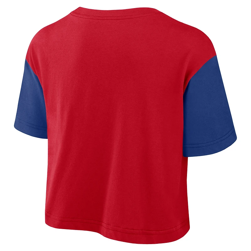 Women's Nike Red/Royal Texas Rangers Script Dri-FIT Cropped T-Shirt