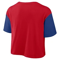 Women's Nike Red/Royal Texas Rangers Script Dri-FIT Cropped T-Shirt