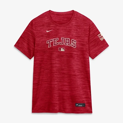 T-shirt Nike Velocity Dri-FIT pour femme, collection authentique City Connect 2026 des Texas Rangers rouges