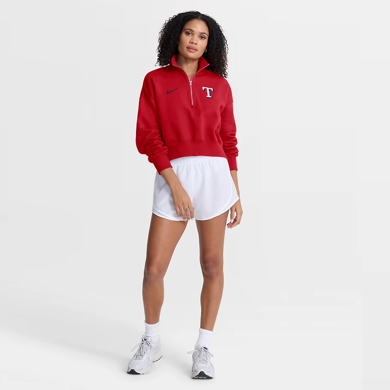 Sweat-shirt à demi-zip en polaire Nike rouge Texas Rangers Primetime Phoenix pour femme
