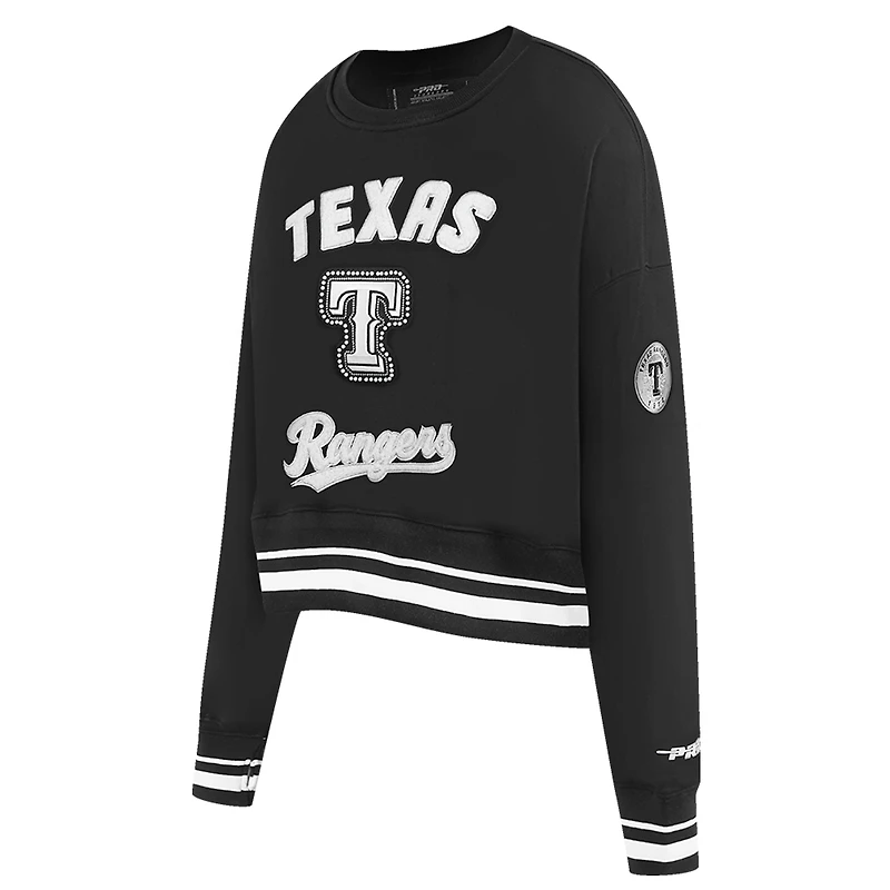 Women's Pro Standard Black Texas Rangers Pearl Cropped Pullover Sweatshirt