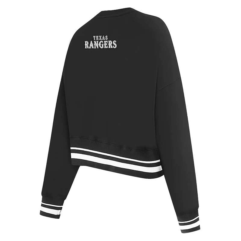 Women's Pro Standard Black Texas Rangers Pearl Cropped Pullover Sweatshirt