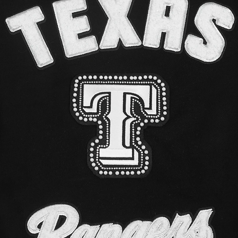 Women's Pro Standard Black Texas Rangers Pearl Cropped Pullover Sweatshirt