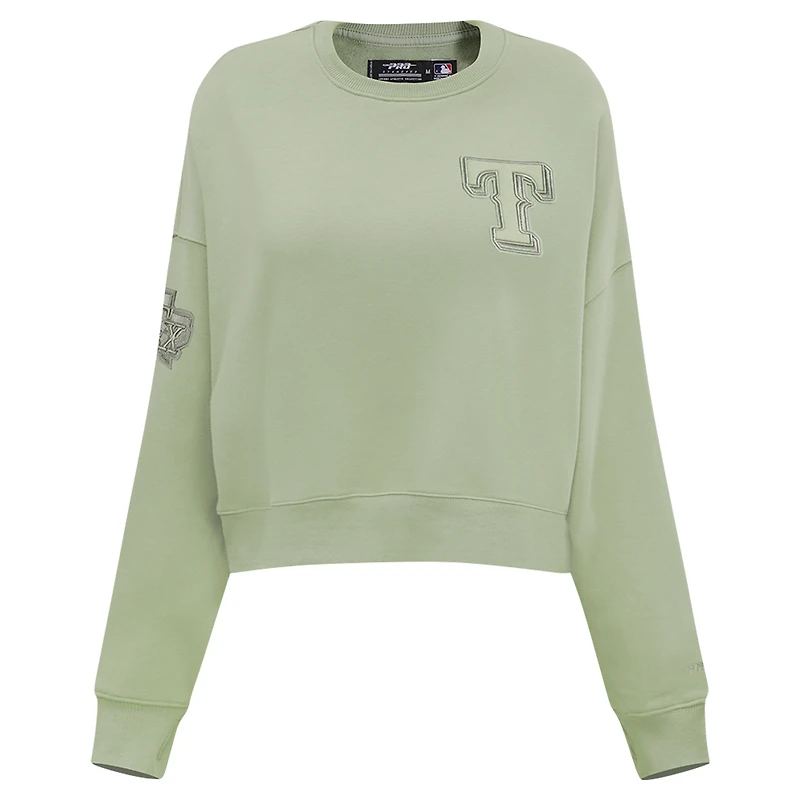 Women's Pro Standard Green Texas Rangers Neutral Oversized Boxy Cropped Pullover Sweatshirt