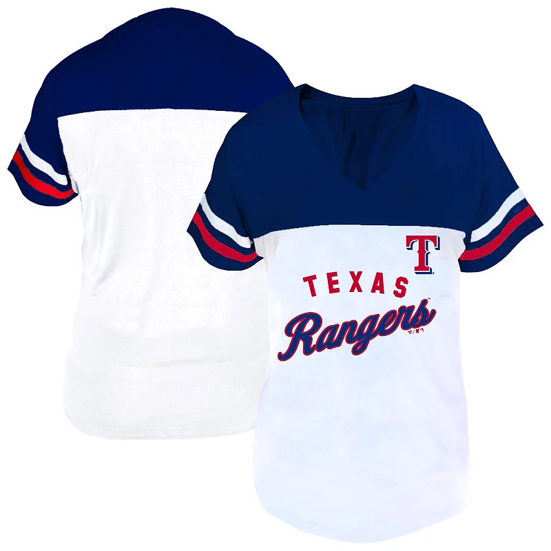 Women's Profile White/Royal Texas Rangers Plus Two-Stripe V-Neck T-Shirt