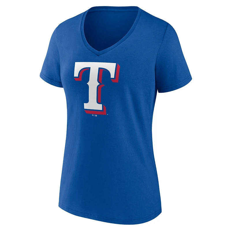 T-shirt col V pour femme avec logo officiel des Royal Texas Rangers