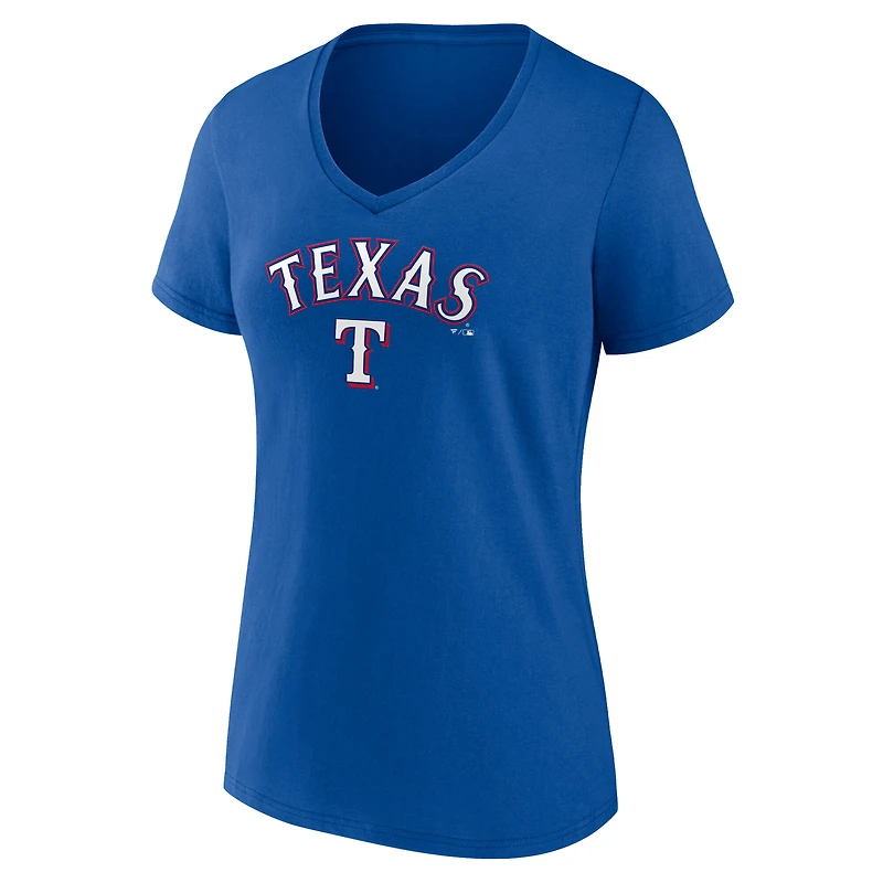 Women's Royal Texas Rangers Team Lockup V-Neck T-Shirt