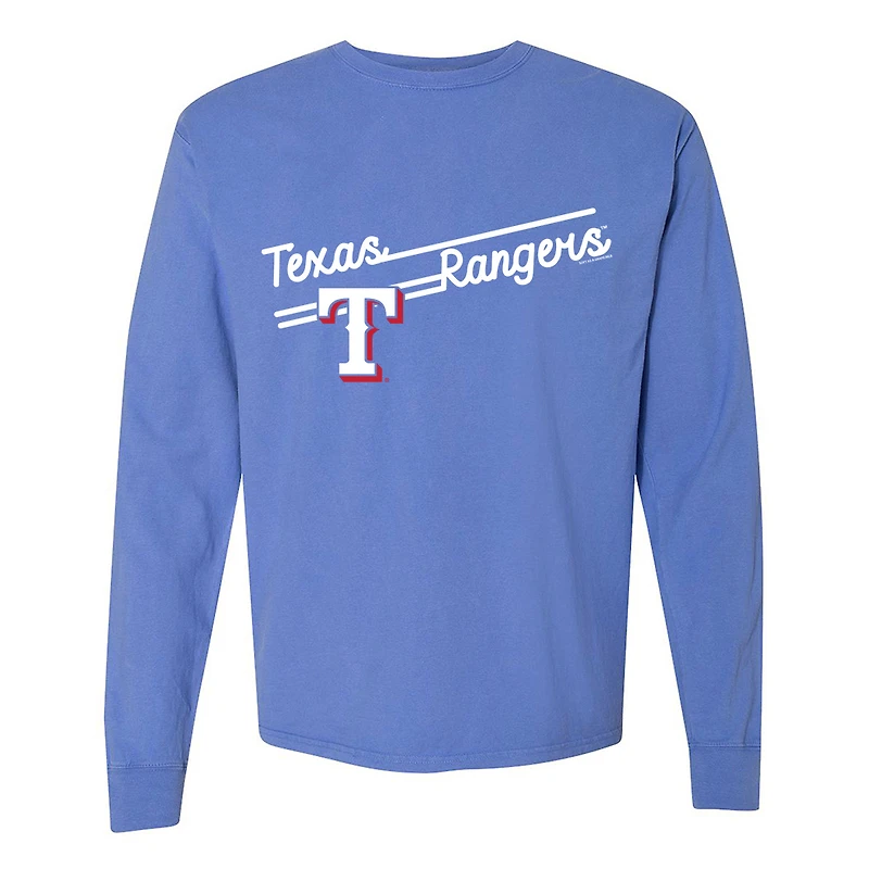 T-shirt à manches longues pour femme, doux comme du raisin, bleu clair, Texas Rangers, teinture pigmentaire