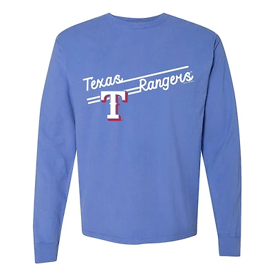 T-shirt à manches longues pour femme, doux comme du raisin, bleu clair, Texas Rangers, teinture pigmentaire