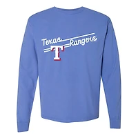 T-shirt à manches longues pour femme, doux comme du raisin, bleu clair, Texas Rangers, teinture pigmentaire