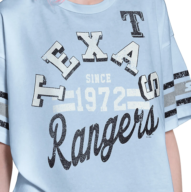 T-shirt court bleu clair Starter Texas Rangers pour femmes, « Hurry Up Offense »