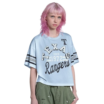 Women's Starter Light Blue Texas Rangers Cropped Hurry Up Offense T-Shirt