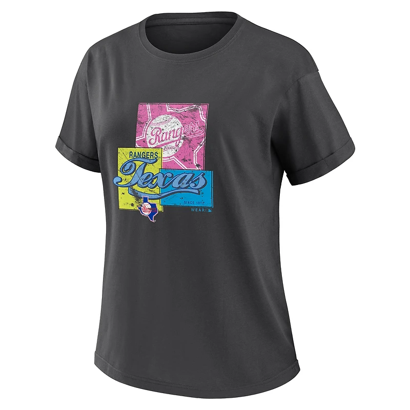 T-shirt boyfriend anthracite Texas Rangers Domestic Box Color pour femme WEAR by Erin Andrews
