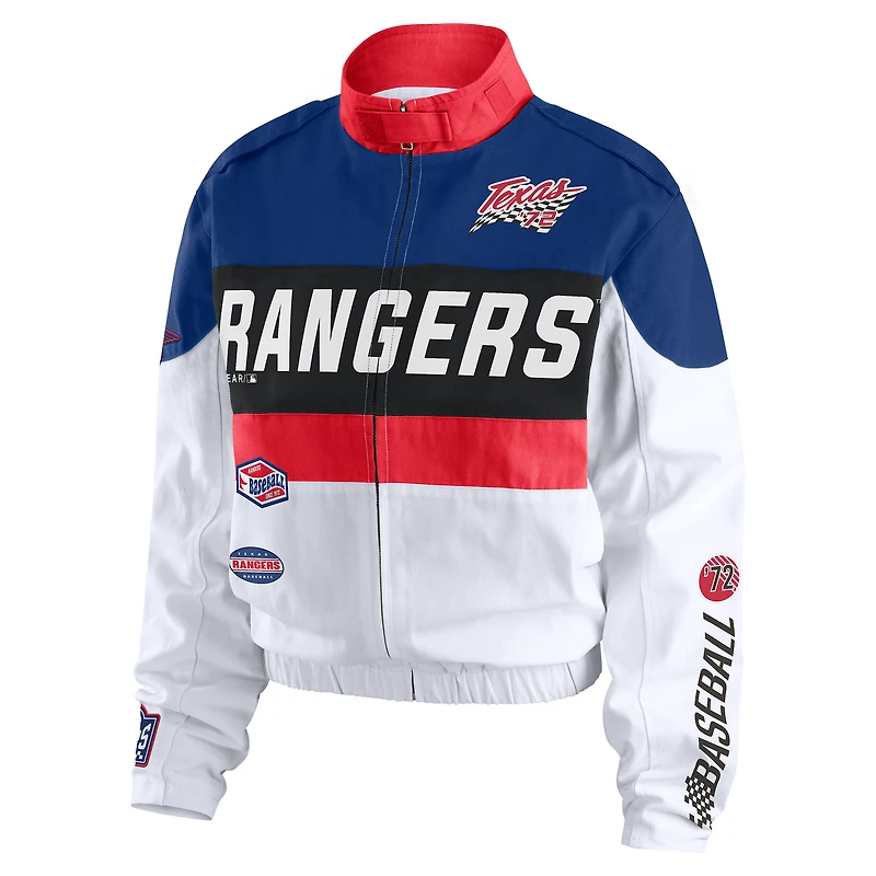 Veste zippée intégrale WEAR by Erin Andrews bleu marine/blanc pour femme des Texas Rangers Racing