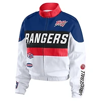 Veste zippée intégrale WEAR by Erin Andrews bleu marine/blanc pour femme des Texas Rangers Racing
