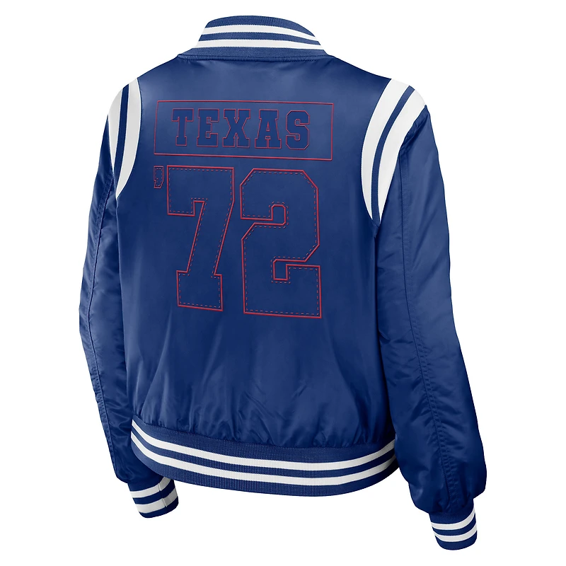 Women's WEAR by Erin Andrews Royal Texas Rangers Football Bomber Jacket