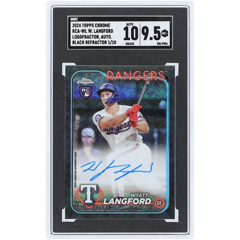 Wyatt Langford Texas Rangers Autographed 2024 Topps Chrome Logofractor Black Refractor #RCA-WL #1/10 SGC Authenticated 9.5/10 Rookie Card