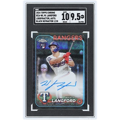Wyatt Langford Texas Rangers Autographed 2024 Topps Chrome Logofractor Black Refractor #RCA-WL #1/10 SGC Authenticated 9.5/10 Rookie Card