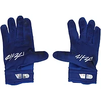 Gants de frappe Nike bleus autographiés et utilisés en match par Wyatt Langford (Texas Rangers) lors de la saison 2025 de la MLB - HH98516069-70