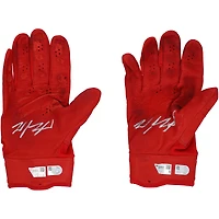 Gants de frappe rouges Nike autographiés et utilisés en match par Wyatt Langford (Texas Rangers) lors de la saison 2024 de la MLB - NR81043414-15