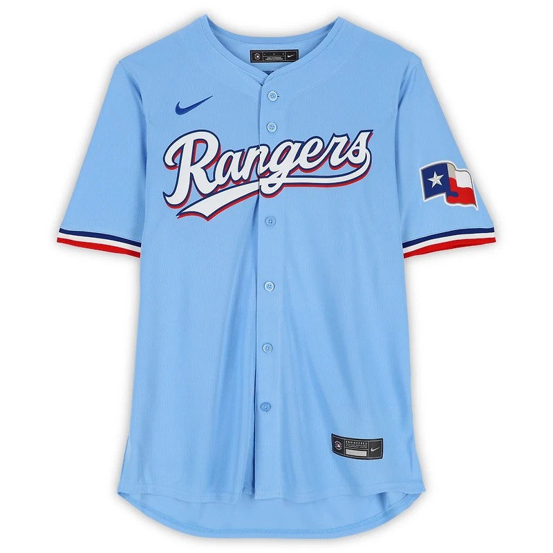 Maillot Nike Limited bleu clair autographié de Wyatt Langford, Texas Rangers