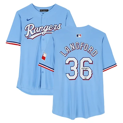Wyatt Langford Texas Rangers Autographed Light Blue Nike Limited Jersey