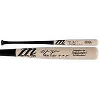 Batte de baseball Marucci Pro Model autographiée par Wyatt Langford des Texas Rangers avec l'inscription « MLB Debut 3-28-24 »
