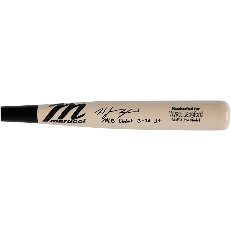 Wyatt Langford Texas Rangers Autographed Marucci Pro Model Bat with "MLB Debut 3-28-24" Inscription