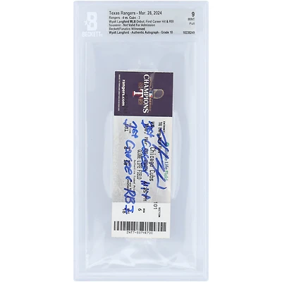 Wyatt Langford Texas Rangers Autographed MLB Debut Beckett Fanatics Witnessed Authenticated /10 Ticket from March 28