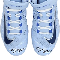 Crampons Nike bleus autographiés par Wyatt Langford, joueur des Texas Rangers, saison 2025 de la MLB