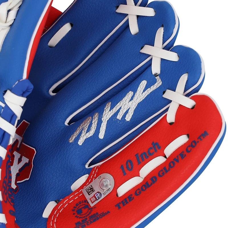 Wyatt Langford Texas Rangers Autographed Rawlings 10" Collectible Team Logo Glove