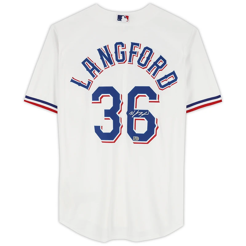 Wyatt Langford Texas Rangers Autographed White Nike Replica Jersey