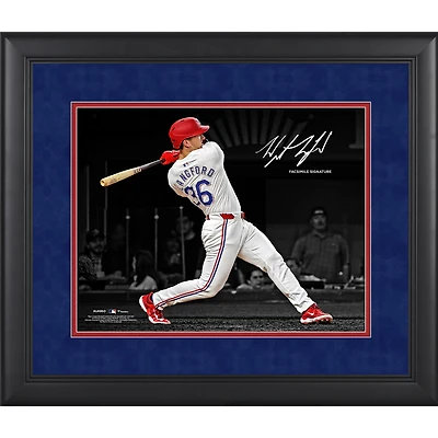 Photographie encadrée de 11"x 14" de Wyatt Langford Texas Rangers, signature fac-similé