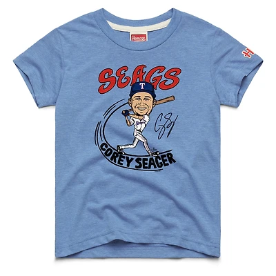 Youth Homage Corey Seager Light Blue Texas Rangers Caricature Tri-Blend T-Shirt