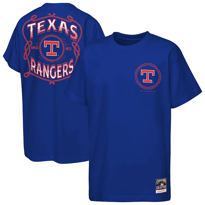 Youth Mitchell & Ness  Royal Texas Rangers Cooperstown Rodeo Rope T-Shirt
