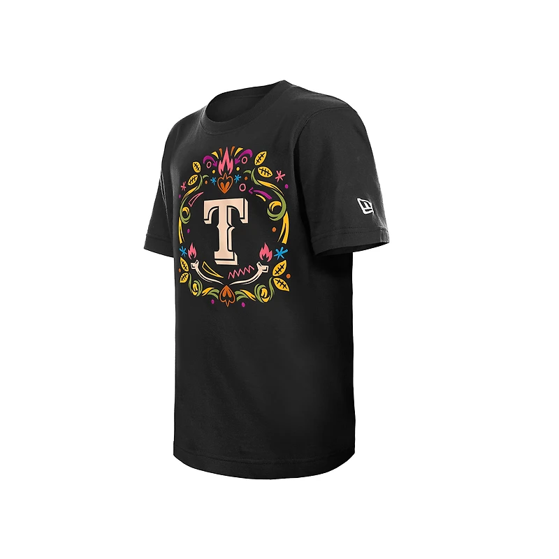 T-shirt noir Texas Rangers Día de los Muertos pour jeunes New Era