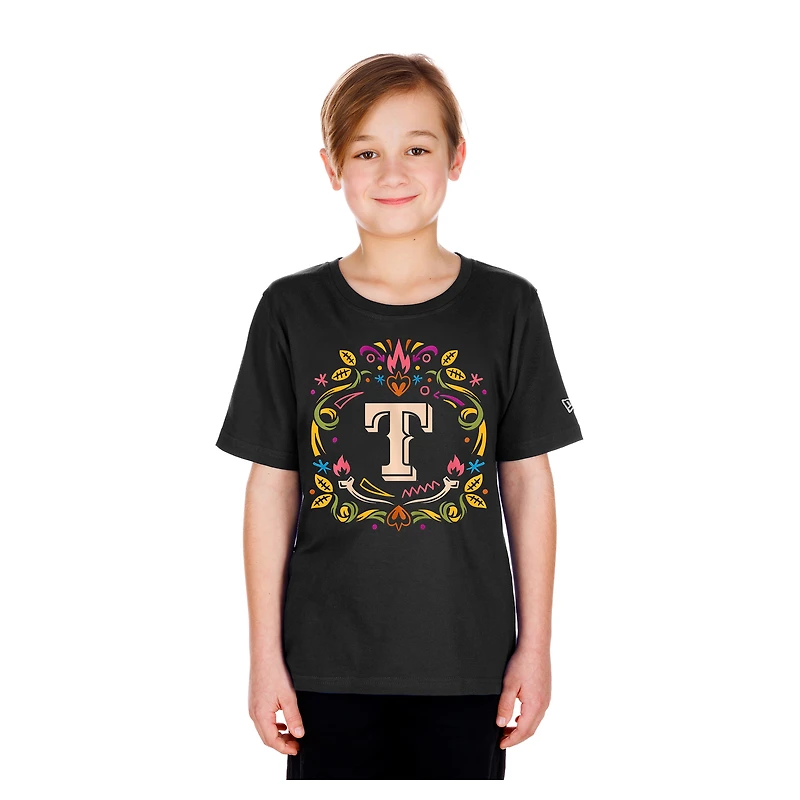 Youth New Era Black Texas Rangers Día de los Muertos T-Shirt