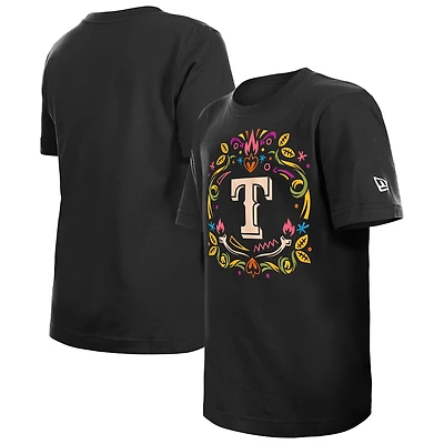Youth New Era Black Texas Rangers Día de los Muertos T-Shirt