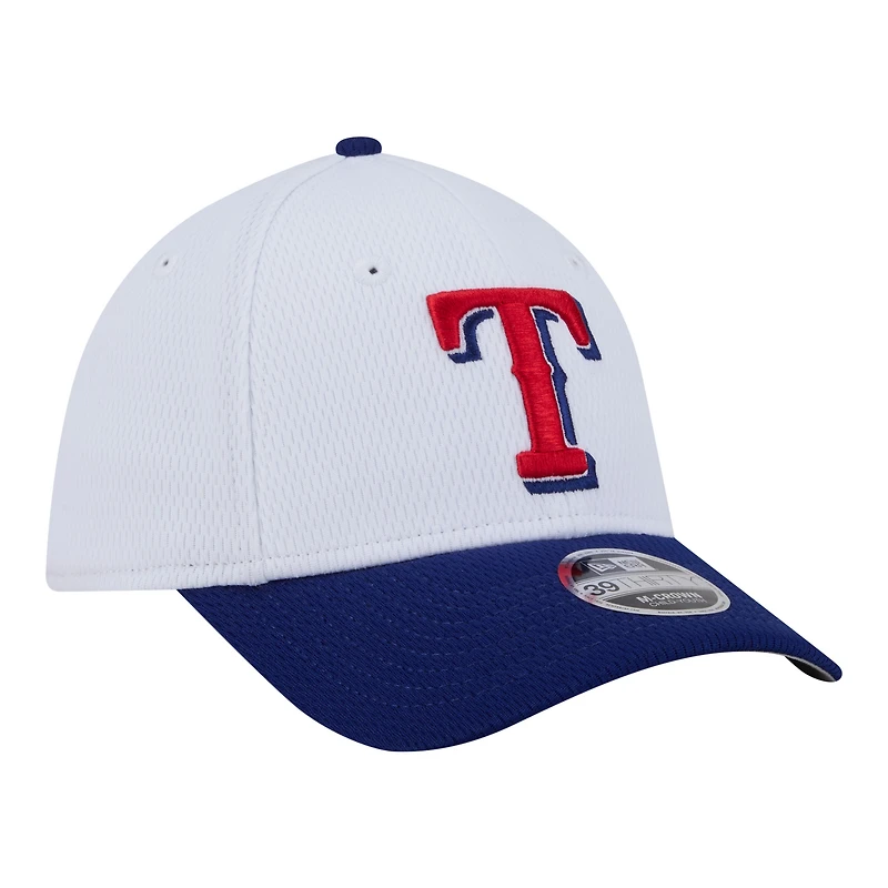Casquette New Era Flex blanche/bleue des Texas Rangers pour jeunes, modèle 39THIRTY M-Crown