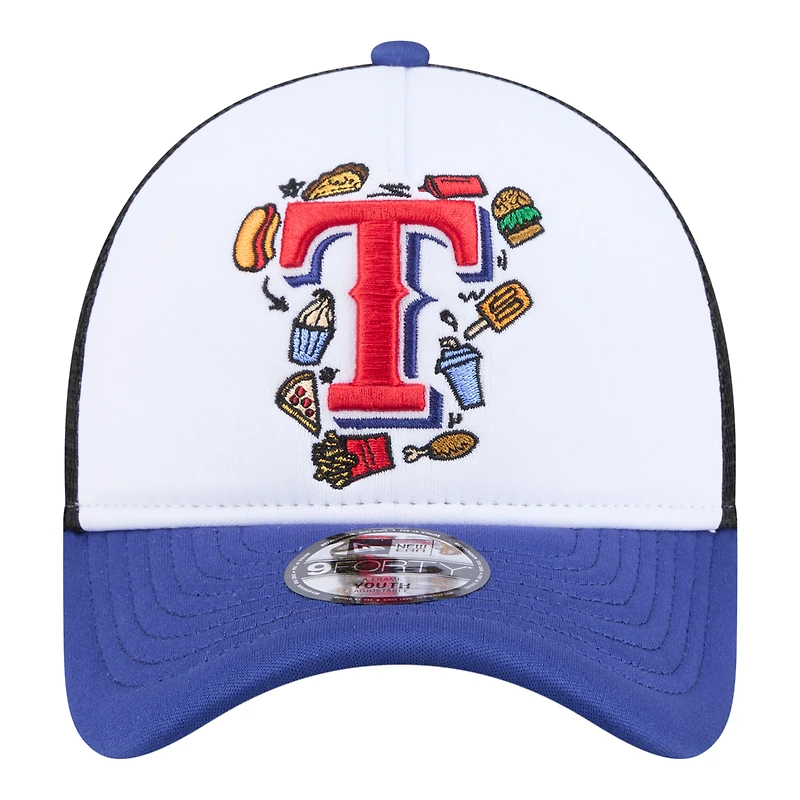 Youth New Era White/Royal Texas Rangers Food A-Frame 9FORTY Trucker Adjustable Hat