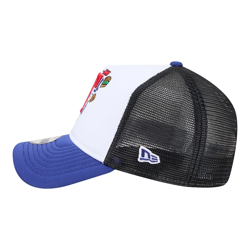 Youth New Era White/Royal Texas Rangers Food A-Frame 9FORTY Trucker Adjustable Hat